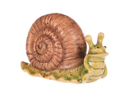 Šnek - keramická figurka, zelený s hnědou ulitou (Barva Vícebarevná)