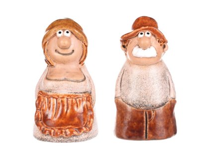Babka a dědek - zahradní ozdoby na plot, keramika (Barva Hnědá)