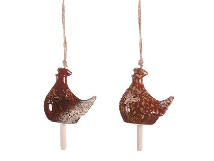 Zvonek keramický - slepička, mix 2 druhů, cena za 1 ks (Barva Hnědá)