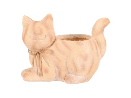 Kočka - obal na květiny, magnesium, imitace dřeva (Barva Hnědá)