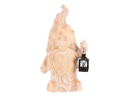 Trpaslík - s lucernou na svíčku, magnesium, imitace dřeva (Barva Hnědá)