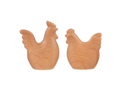 Slepice s kohoutem - polyresin, imitace dřeva, cena za sadu 2 ks (Barva Hnědá)