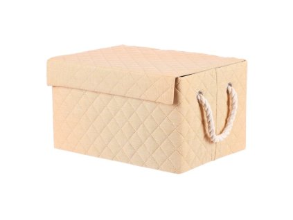 Koš látkový - krabice s uchy a víkem, nízký, béžový (Barva Béžová)