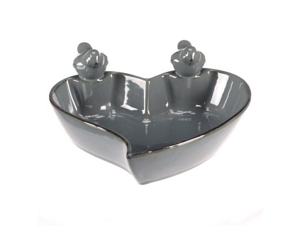 Krmítko/pítko - keramické, srdce s ptáčky, šedé (Barva Šedá)