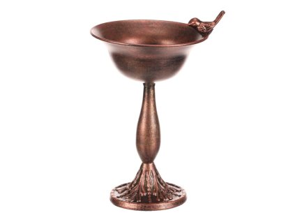 Krmítko/pítko - kovový stojan, s ptáčkem, barva měděná-antik (Barva Měděná)