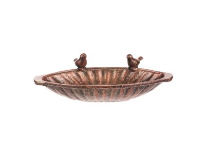 Krmítko/pítko - kovové, tvar mušle s ptáčky, barva měděná-antik (Barva Měděná)