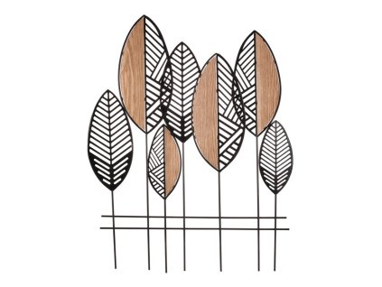 Nástěnná dekorace - listy, MDF a kov (Barva Černá)