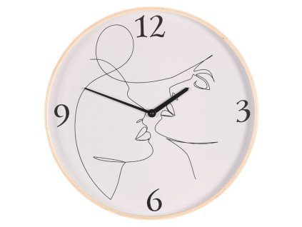Hodiny nástěnné - pr. 40 cm, MDF a dřevěný rám, motiv tváří (Barva Bílá)