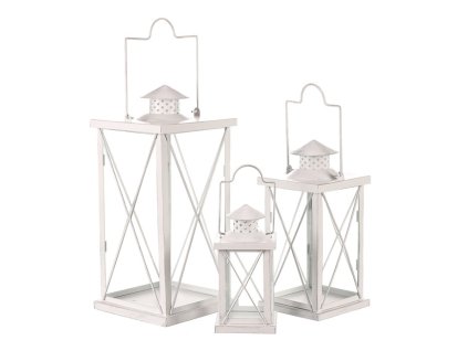 Lucerna kovová - čtyřboká, bílá, cena za sadu 3 ks (Barva Bílá)