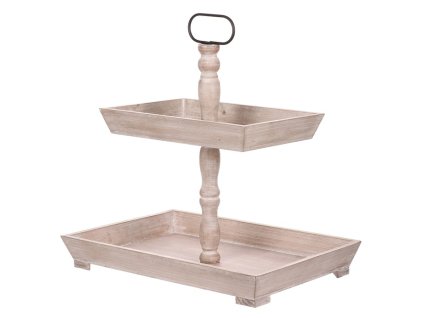 Etažér dřevěný - dvě patra, bílá barva (Barva Přírodní)