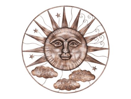 Slunce s obláčky - kovová nástěnná dekorace, měděná (Barva Měděná)