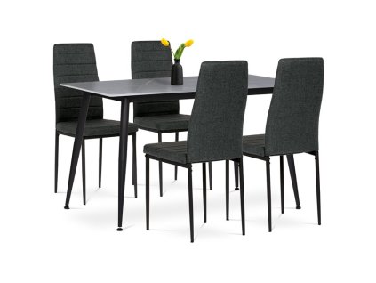 Jídelní set s 4 židlemi, 130x70x76cm mramor, ASE-1003 BK2 (Barva Černá)