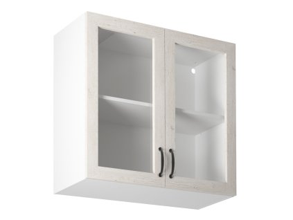 Horní skříňka se sklem, bílá / sosna skandinávská, ROYAL G80S