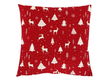 Polštář sametový s výplní - červený vánoční, 100% polyester, 45 x 45 cm (Barva Červená)