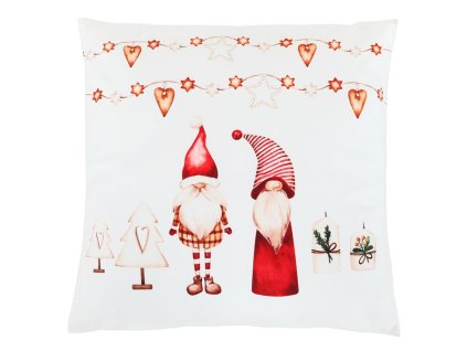 Polštář sametový s výplní - vánoční se skřítky, 100% polyester, 45 x 45 cm (Barva Bílá)