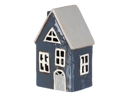 Domeček keramický - na čajovou svíčku, modro-šedý (Barva Modrá)