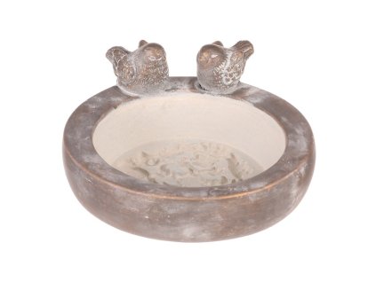 Krmítko/pítko - beton, kruhové, s ptáčky, antracitově šedé (Barva Šedá)