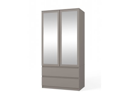 Šatní skříň Malvína 2S-90 šedá - jíl/zrcadlo