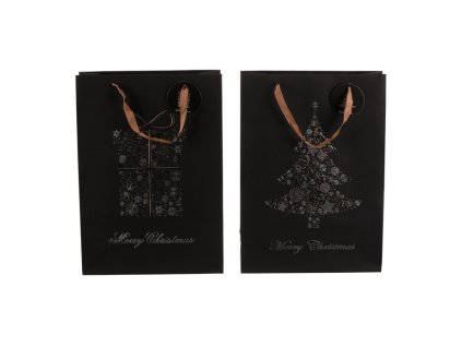 Taška papírová - černá se zlatým vzorem, mix 2, vel. L, cena za 1 ks (Barva Černá)