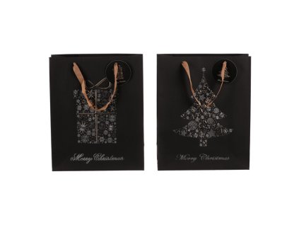 Taška papírová - černá se zlatým vzorem, mix 2, vel. M, cena za 1 ks (Barva Černá)