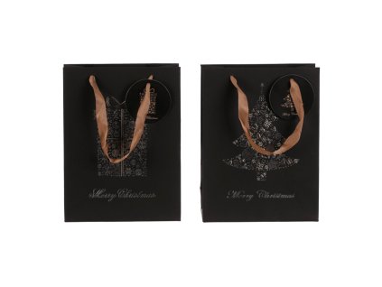 Taška papírová - černá se zlatým vzorem, mix 2, vel. S, cena za 1 ks (Barva Černá)