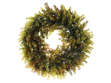 Věnec umělý - pr. 50 cm, eukalyptus, barva zeleno-hnědá (Barva Zelená)