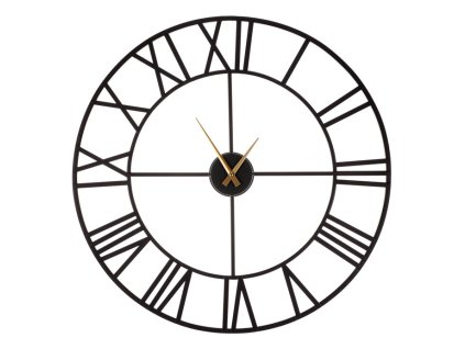 Hodiny nástěnné - pr. 65 cm, kov, římské číslice, černá barva (Barva Černá)
