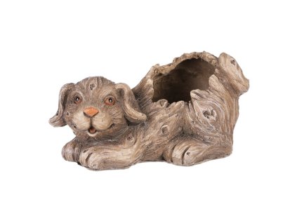 Pes - obal na květiny, polyresin, imitace dřeva (Barva Hnědá)