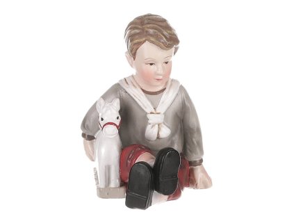 Chlapec držící koníka - figurka z polyresinu (Barva Šedá)