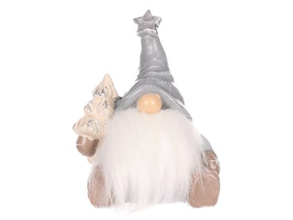 Skřítek sedící - figurka z polyresinu, šedá čepice (Barva Vícebarevná)