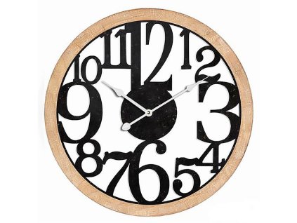Hodiny nástěnné - pr. 60 cm, kovovo-dřevěné, velké černé číslice (Barva Černá)