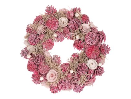 Věnec zdobený - pr. 32 cm, se šiškami, růžový (Barva Růžová)