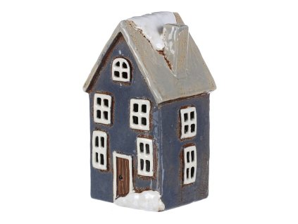 Domeček keramický - na čajovou svíčku, modro-šedý (Barva Modrá)