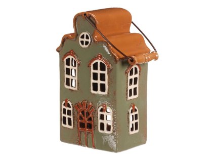 Domeček keramický - na čajovou svíčku, zelený (Barva Zelená)