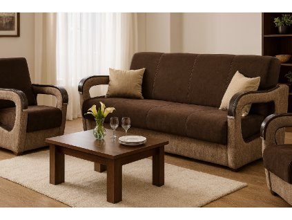 Sedací souprava Vanya 3f+1+1 Vogue 6/3 hnědo béžová se dřevem