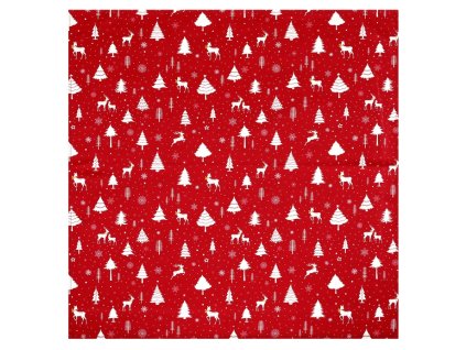 Ubrus červený - vánoční vzor, 100% polyester, 80 x 80 cm (Barva Červená)