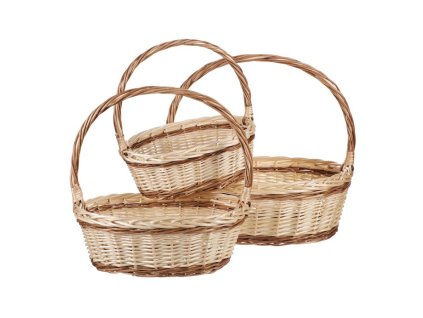 Koš proutěný - oválný, s uchem, přírodní, cena za sadu 3 ks (Barva Přírodní)