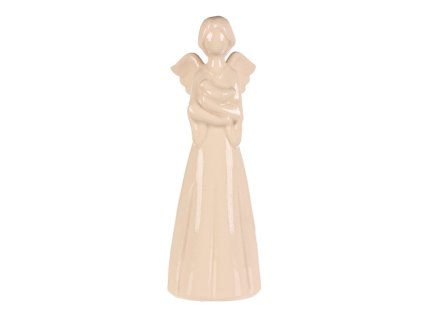 Anděl s holubičkou - keramická soška, světle krémová (Barva Krémová)
