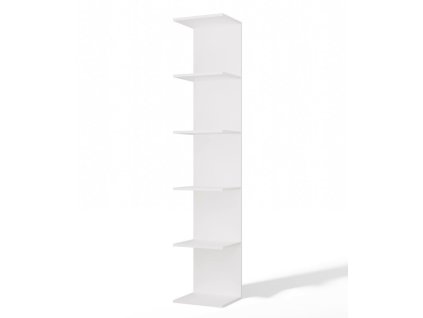 Bílá minimalistická knihovna Poppy 6P s 6 policemi do obývacího pokoje