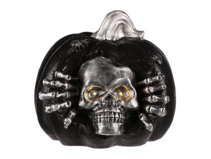 Dýně s lebkou - Halloween, magnesium, LED osvětlení (Barva Černá)