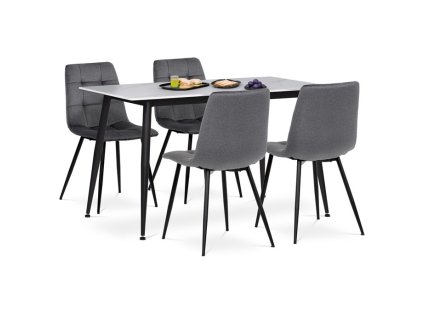 Jídelní set s 4 židlemi, 130x70x76cm, keramika, mramor, ASE-1038 GREY2 (Barva Šedá)