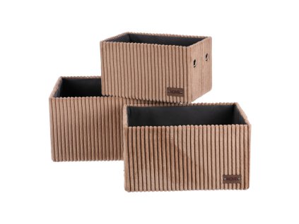 Koš regálový - manšestrový potah, hnědý, cena za sadu 3 ks (Barva Hnědá)