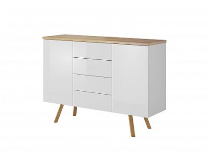 Komoda LIMA 115 2D4Z (Varianta wotan / bílá vysoký lesk)