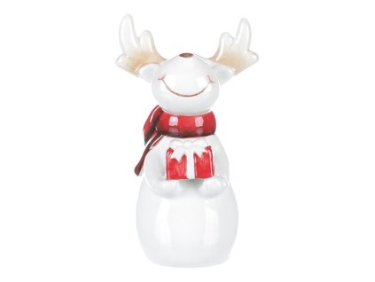 Sob s červenou šálou - keramická figurka, barva bílá (Barva Bílá)