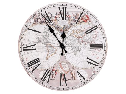 Hodiny nástěnné - pr. 34 cm, MDF, motiv glóbusu (Barva Vícebarevná)