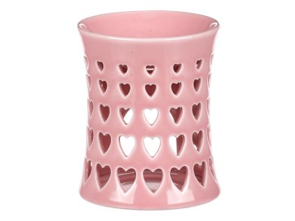 Aroma lampa s motivem srdíček, růžová barva, porcelán. (Barva Růžová)