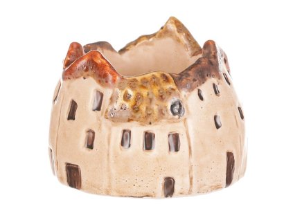 Domeček keramický - tvar městečka, na čajovou svíčku (Barva Béžová)