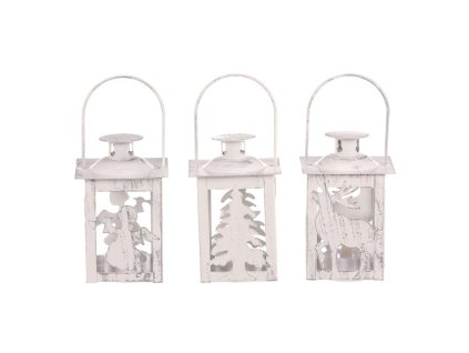 Lucerna mini - kov, mix 3 druhů, LED svíčka, bílá, cena za 1 ks (Barva Bílá)