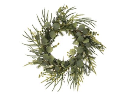 Věnec zelený - pr. 60 cm, eukalyptus a jehličí (Barva Zelená)