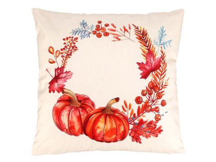 Polštář s výplní - dýně a listí, sametový, 45 x 45 cm (Barva Oranžová)